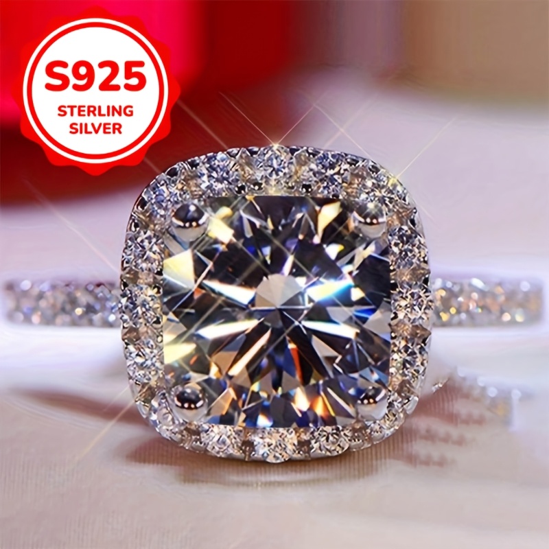 925 Silver CZ Square Ring Celestial Theme Dec Birthstone